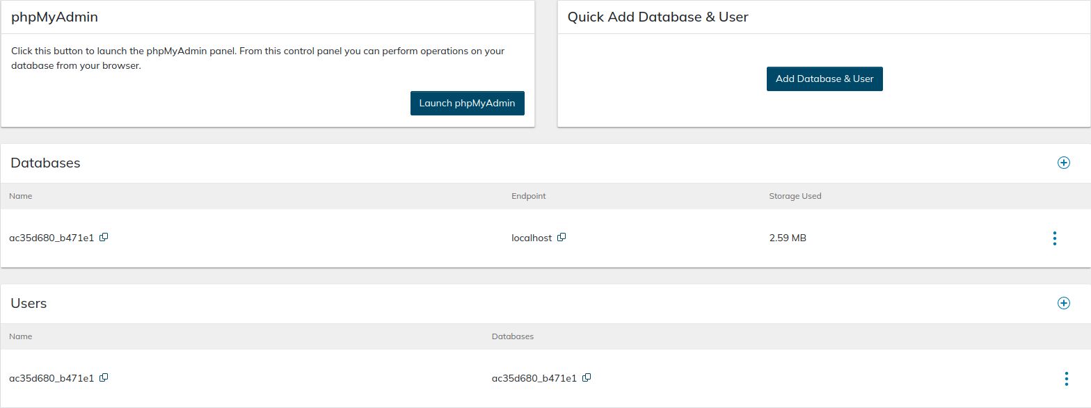 Use phpMyAdmin to import your website’s database; alternatively, you can do it via the command line interface. 