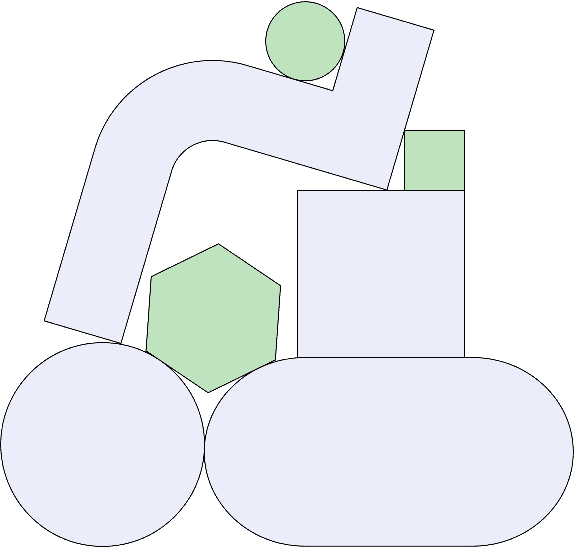 A graphic of gray stacked shapes, including circles, pills, hexagons, and squares. The topmost circle, the topmost square, and the hexagon in the center are a light green.