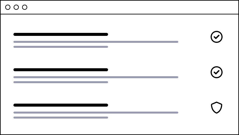 A browser window shows a list of website accounts with secure passwords, the last password has a warning signal