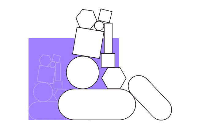 A pile of oval, square, circle, rectangle, and hexagon shapes show the precision needed to support an enterprise Magento website